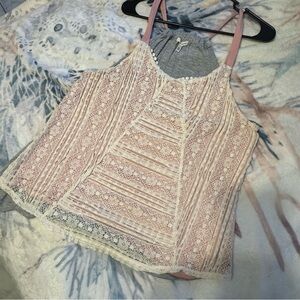Tru Self Pink and Grey Lace Tank Top XL Y2K Bohemian
